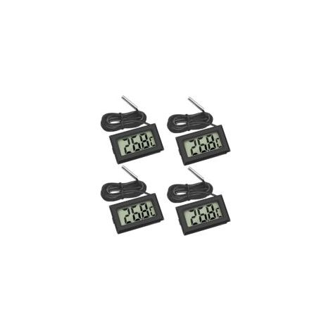 4 termómetros digitales LCD con sonda externa para refrigerador, congelador y acuario (4 unidades, color negro) - Crezuo