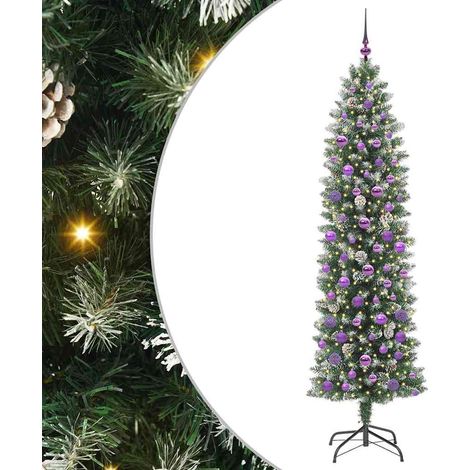 Arbre de Noël Sapin de Noël artificiel slim avec 300 LED Vert et blanc 210 cm (1/5)