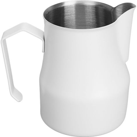 Milk Frothing Pitcher Coffee Steaming Pitcher 304 Stainless Steel Coffee Milk Cup Milk Frother Cup Olecranon Type Outlet White 450ML