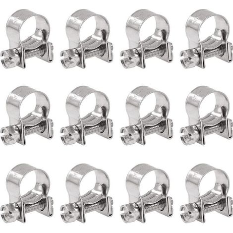 Set di 12 mini fascette stringitubo regolabili in acciaio inossidabile per tubi di iniezione del carburante (1/4)