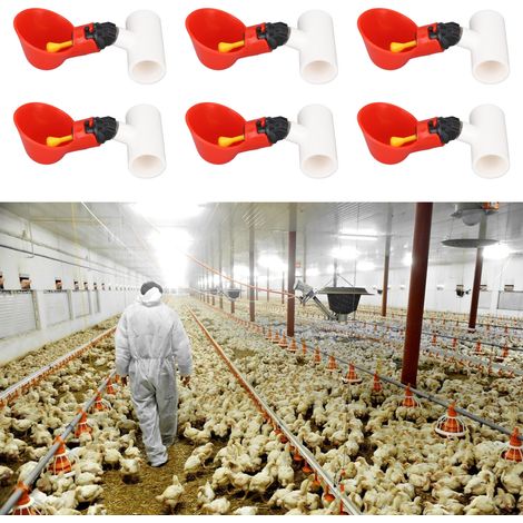 Bebedero automático para pollos, juego de 10 piezas, plástico rojo, fácil instalación, higiénico, versátil para aves de corral. (1/5)