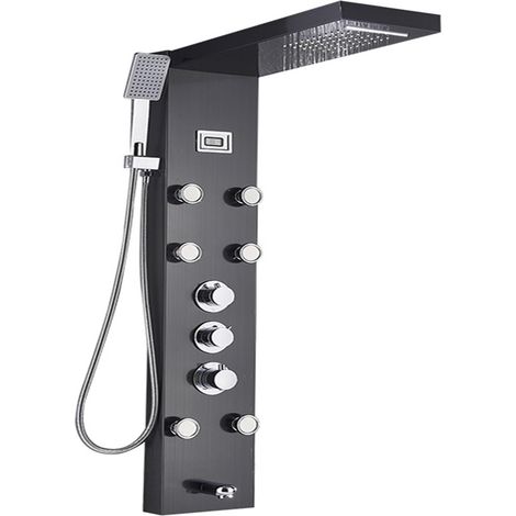 Ensemble de douche mitigeur thermostatique intelli Panneau de douche à lumière LED, ensemble de robinet de douche à affichage numérique cascade pluie, système de douche mitigeur de colonne de salle de (1/5)