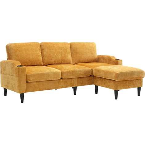 Canapé Modulaire 4 Places Confortable Chenille Jaune 196.50x75.00x77.00 cm ZIPSOFA (1/5)