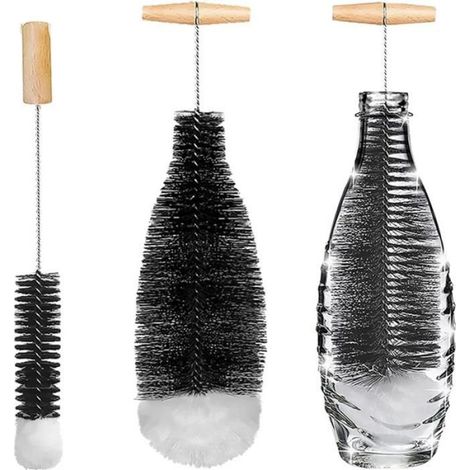 Goupillon doux anti-rayures lot2,bouteilles verre,coton nylon acier,35x9cm/34x3,5cm,manche bouteille+corde suspension (1/5)