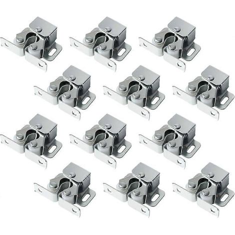 Lot de 12 loquets à double rouleau avec pointe, loquets à rouleau robustes pour portes d'armoires et de placards (argenté) (1/3)