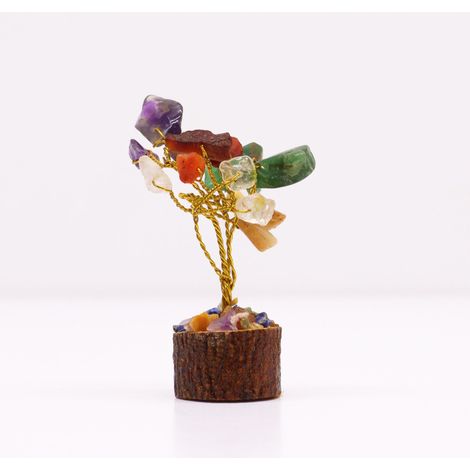 Mini arbres de pierres précieuses sur socle en bois - Multi pierres (15 pierres)- Vendu par 1 (1/4)
