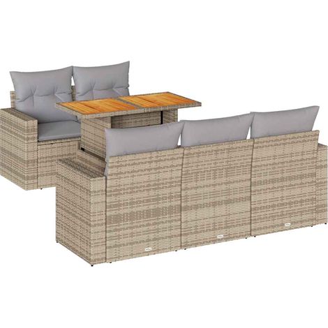 vidaXL Set Divano da Giardino 6 pz con Cuscini Beige in Polyrattan (1/5)