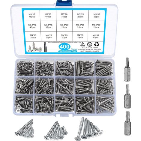 Vis Autotaraudeuses - Acier Inoxydable 304 - Tête Torx - Pour Bois et Cloison Sèche - M3 M3,5 M4 - 12 mm à 35 mm - 400 Pièces
