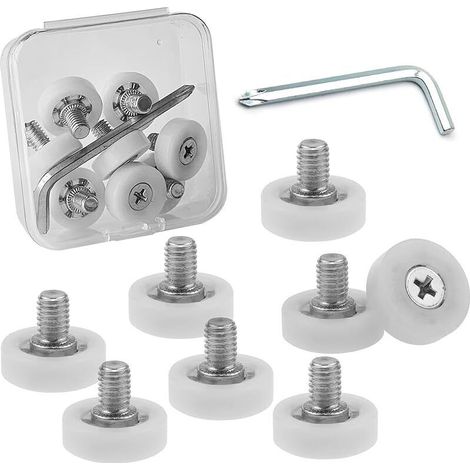 Lot de 8 roulettes de rechange pour porte de douche en acier inoxydable avec vis et kit d'outils dans un coffret en plastique compact (diamètre des roues de 19 mm, classique, option 4) (1/5)