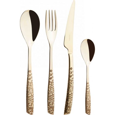 Set posate 24 pezzi in astuccio di legno Riviera Animalier Champagne Champagne PVD Lucido Bugatti