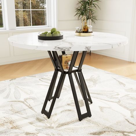 Runder Esstisch 100 x 100 x 76 cm, MDF-Tischplatte in Marmoroptik, schwarze Metallbeine HAVRYA (1/5)