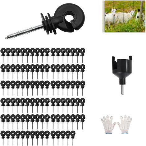 100 Isolateurs Clôture Électrique 150mm À Vis Noir (1/5)