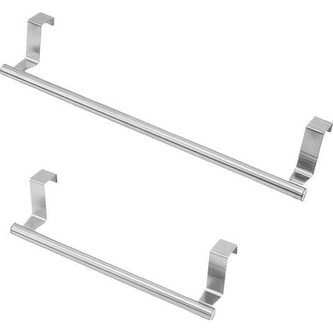 Lot porte-serviettes 2 pièces en acier inoxydable argenté, barre stable pour armoire de cuisine, dimensions 14,37" + 9,38", ensemble pratique et résistant. (1/2)