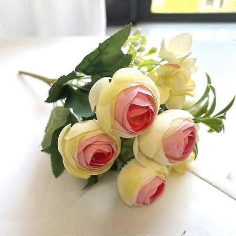 Boule brodée de bouton de thé printanier rose nordique, petite fleur à poignée, fleur artificielle en soie, photographie de mariage, décoration intérieure, fleur à mainrose foncé (1/5)
