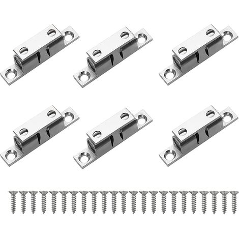 Verrou de porte d'armoire, vis autoperceuses pour une fixation sécurisée, double verrou à bille pour armoires, installation facile, finition argentée, lot de 6