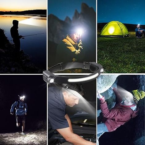 USB Rechargeable Head Torch 600 Lumens with 230° Sensor, 5 Lighting Modes and IPX4 Waterproof for Fishing, Camping, Hiking, Cycling (1/5)