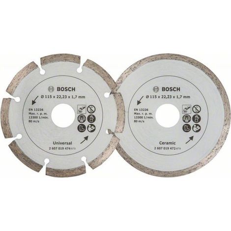 Diamanttrennscheibe für Fliesen und Baumaterial, Durchmesser: 115 mm, 2er-Pack