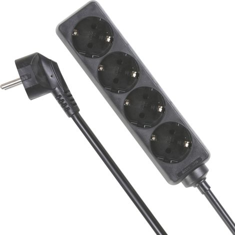 Multiprise avec 4 Prises Schuko (Type F) avec Protection Enfants, câble H05VV-F 3G1.5 de 1,5 m, 3500 W, rallonge compacte pour Usage intérieur, Noir, IP20, 16 A, 230 V (1/5)