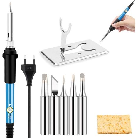 kit de soldadura, soldador de 60 W, temperatura ajustable, 5 puntas, soporte incluido, para electrónica y aficiones creativas. (1/5)