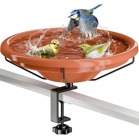 Bain d’oiseaux sur support – 30 cm – Brun – Pour terrasse, jardin et balcon – Oiseaux sauvages (1/5)
