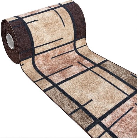 Tappeto Cucina Bordato Antiscivolo Moderno Passatoia Colori Accesi Marmorizzato Marrone - 57x240 Cm (1/4)