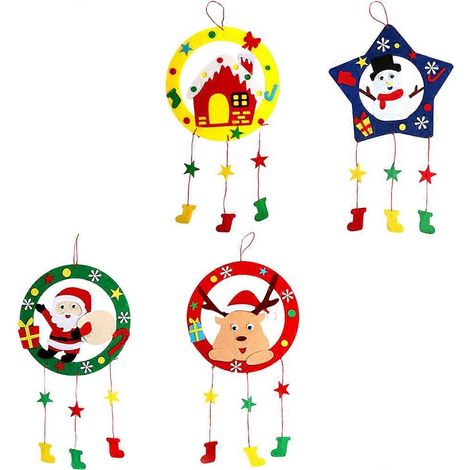 4 kits de couronnes de Noël à faire soi-même pour enfants (pendentifs) - Matériel de bricolage inclus (1/5)