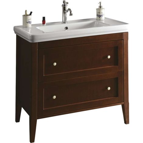 Sapho Cross - Mueble para lavabo de 85x81x47 cm, 2 cajones, haya. CR391 (1/5)