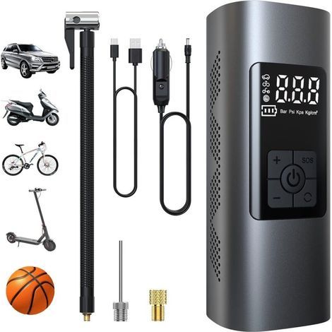 Pompe à air électrique 6000mAh – Compresseur portable sans fil 150PSI – Écran LCD numérique – Lampe LED 3 modes pour voiture et moto (1/5)