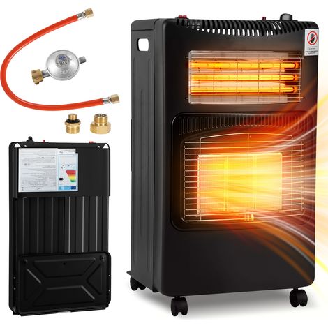 TolleTour Poêle gaz électrique pliable, 3 puissances gaz et 3 tubes quartz, noir, 4 roulettes, 2 adaptateurs UE (1/5)