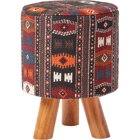 HOMESCAPES Hocker Kilim-Design Holzfüße 32 Rund