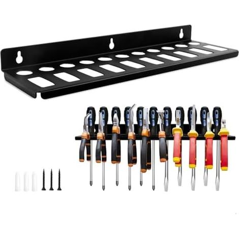 Porte Outils Mural, Panneau Mural Outils, Support Tournevis Murale avec 21 Emplacements de Rangement, Rangement Outil Adapté à Différents Modèles et Pinces, Métal, Noir - (1/5)