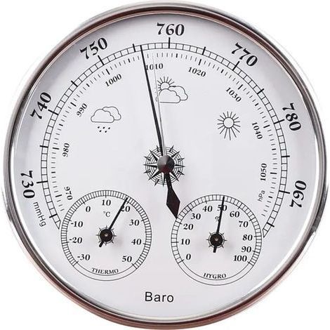 Thermomètre hygromètre à cadran avec thermomètre de 130 mm, hygromètre et pression atmosphérique, baromètre thermomètre hygromètre avec cadre (1/4)