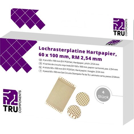 TRU COMPONENTS SCHEDA FORMATO EUROPA CARTA LAMINATA (L X L) 100 MM X 60 MM 35 µM PASSO 2.54 MM CONTENUTO 4 PZ. (1/3)