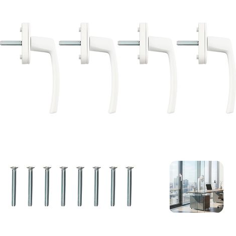 Lot de 4 Poignées de fenêtre, Aluminium, Sans clé, Sécurité enfant, Tige 35mm, Pour maison et balcon