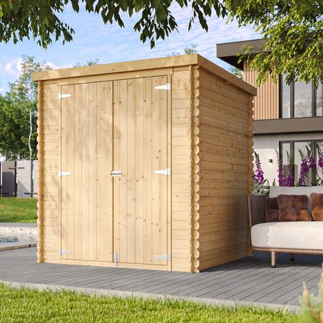 TIMBELA M309C1 Caseta de Jardín de Madera 3,53 m², Cobertizo Exterior para Bicicletas y Herramientas, Caseta de Almacenamiento con Paredes de 19 mm, Puertas Dobles, Sin Suelo (1/5)