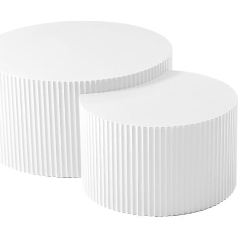 Moderne 2er-Couchtisch-Set aus mattem weißem MDF, runde Beistelltische (1/5)