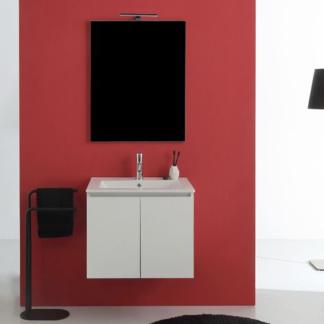 Meuble De Salle De Bains Suspendu 60Cm 2 Portes Blanc, Lavabo Et Miroir 60X80 Bilbao (1/5)