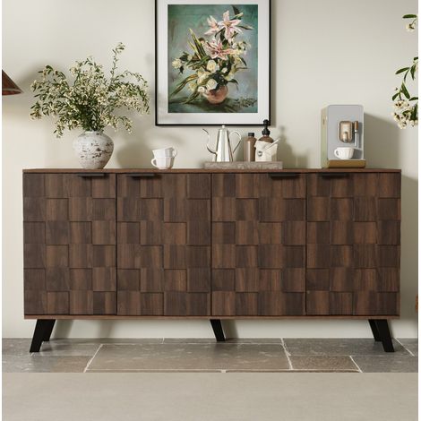 Aparador 160,5/35,5/78 cm efecto madera oscura con 4 puertas y estantes regulables (1/5)