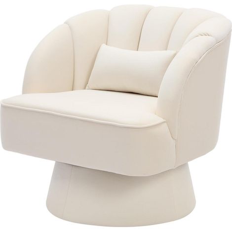 Drehsessel mit Samtbezug, gestreifter Rückenlehne, 360° drehbar, Beige (1/5)