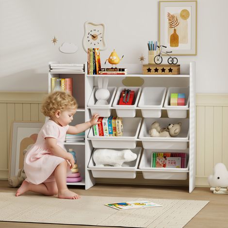 Meuble rangement enfant 3 à 8 ans, rangement jouets enfant avec 8 bacs amovibles, étagères de rangement, placard, blanc (1/5)