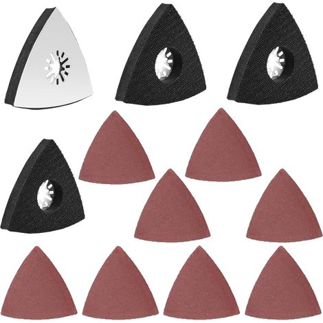 Lot de 4 plaques abrasives multi-outils 80 mm, disques abrasifs triangulaires, embouts de ponceuse fine avec 8 papiers abrasifs pour bois, métal, plastique dur, plâtre, meulage, dérouillage (1/5)