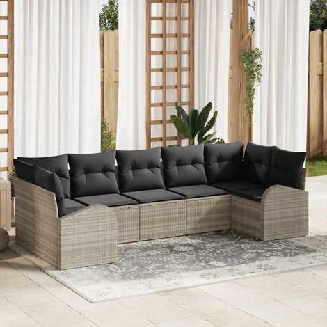 Gartensofa-set mit Kissen 7 pcs Hellgrau Poly Rattan