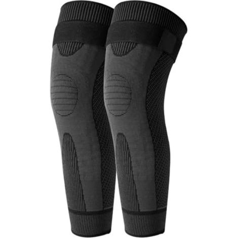 Genouillère de compression Irovami avec sangles – Manchon de protection articulaire – Manchon de sport extra-long unisexe pour temps froid – Noir – Taille L (1/5)