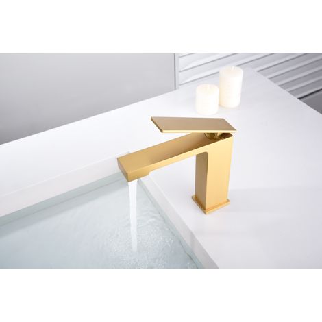 Imex -  Grifo Monomando Lavabo Caño Bajo Oro Serie  Pisa (1/2)