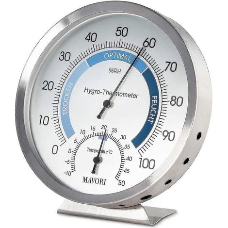 BelleRise - hygromètre-thermomètre analogique d'intérieur avec boîtier en acier inoxydable (1/5)
