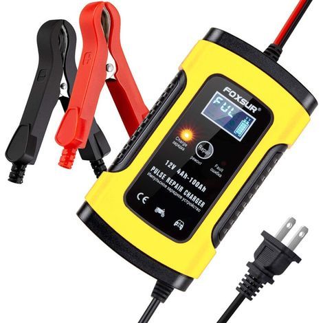 Chargeur, booster et câbles de démarrage 12V 5000mA Entièrement Chargeur de Batterie Automatique/Mainteneur pour Voitures, Motos, ATV, RVS, Powersports, Bateau et Plus Encore--jaune (1/3)
