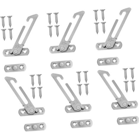 Lot de 6 Verrous de Fenêtre à Battant Acier Inoxydable, Limiteur D'ouverture Sécuritaire, Supports Gauche et Droit, Solution Maison pour Sécurité Fenêtres Coulissantes