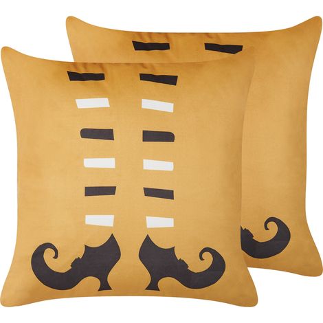 Conjunto de 2 cojines de terciopelo naranja negro blanco 45 x 45 cm Covasna