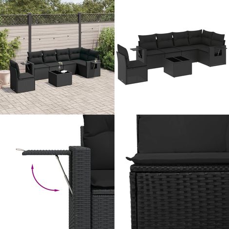 7-tlg. Garten-Sofagarnitur mit Kissen Schwarz Poly Rattan - Gartenmöbel Set - Esszimmergarnitur - Outdoor Möbel - Lounge Set - Rattan Gartenmöbel - Home & Living (1/5)