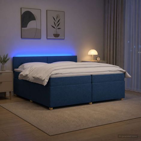 vidaXL Lit boxspring avec matelas Bleu 200 x 200 cm Tissu (1/5)